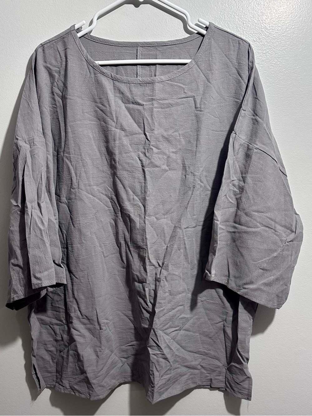 Relaxed Round-Neck Blouse Gray Size 4XL (1455)